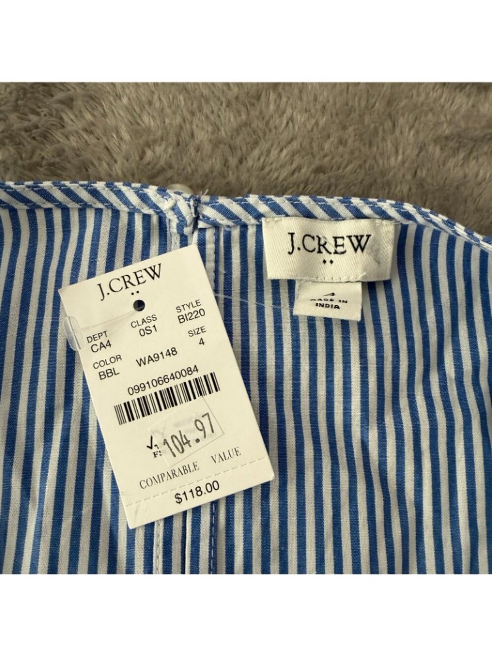 NWT J Crew Factory Sleeveless Blue White Stripe Midi Dress Womens 4 - Picture 2 of 7